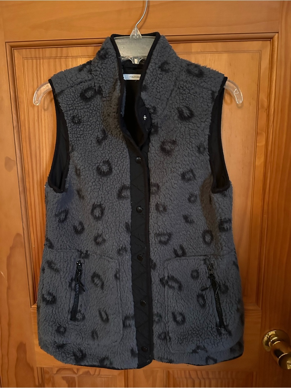 Maurices Gray Sherpa Leopard-Print Vest